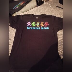 Grateful Dead Black Tee with Rainbow Dancing Bears Chest Graphic